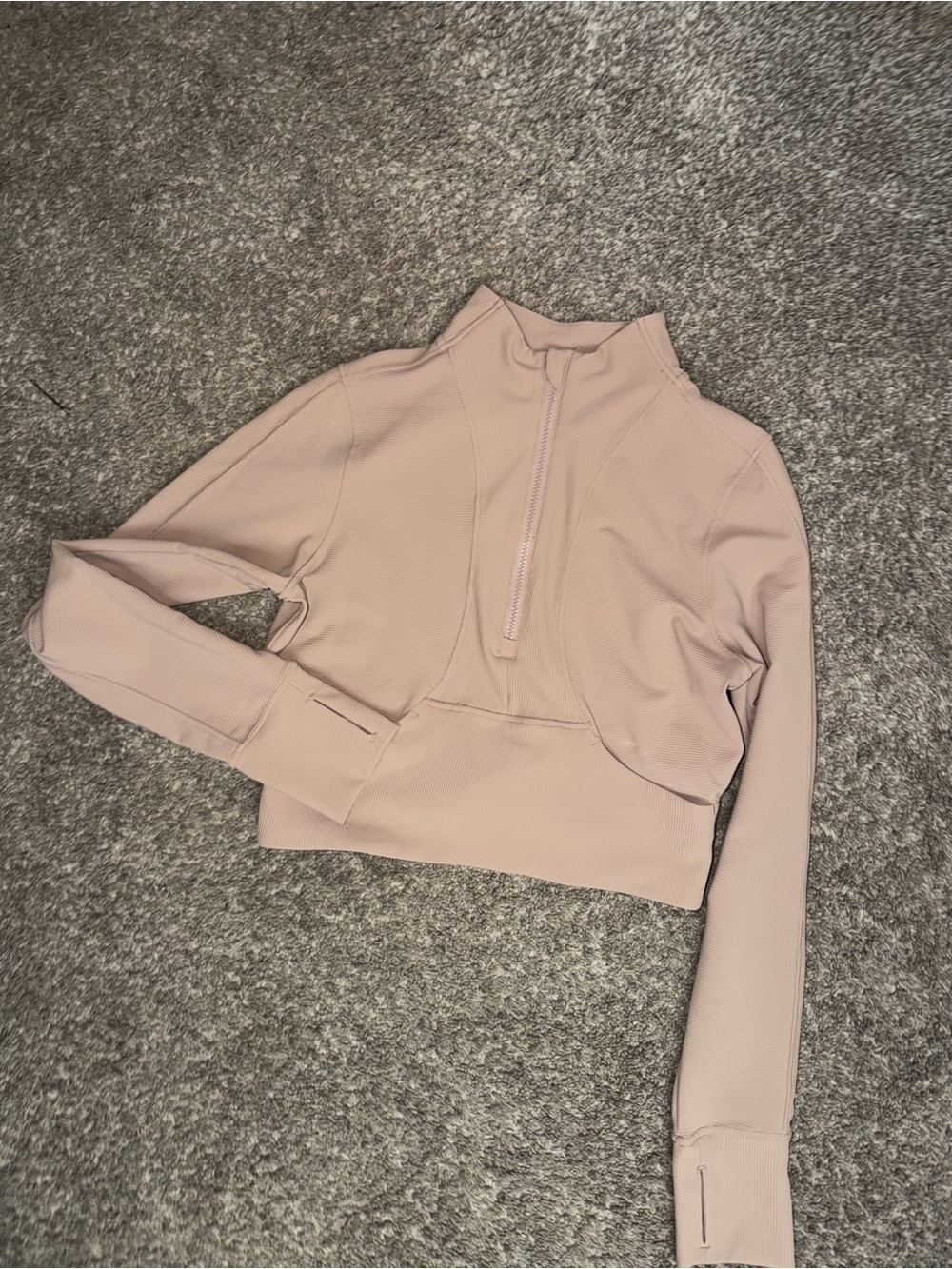 Cropped Mock Neck Half-Zip Top - Blush